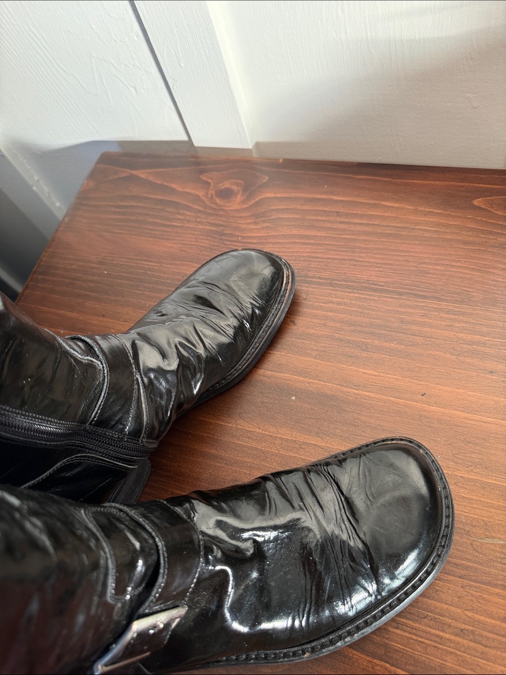 Y2K moto boots Vera Gomma Italy Patent Leather Black 7.5 - Picture 6 of 9